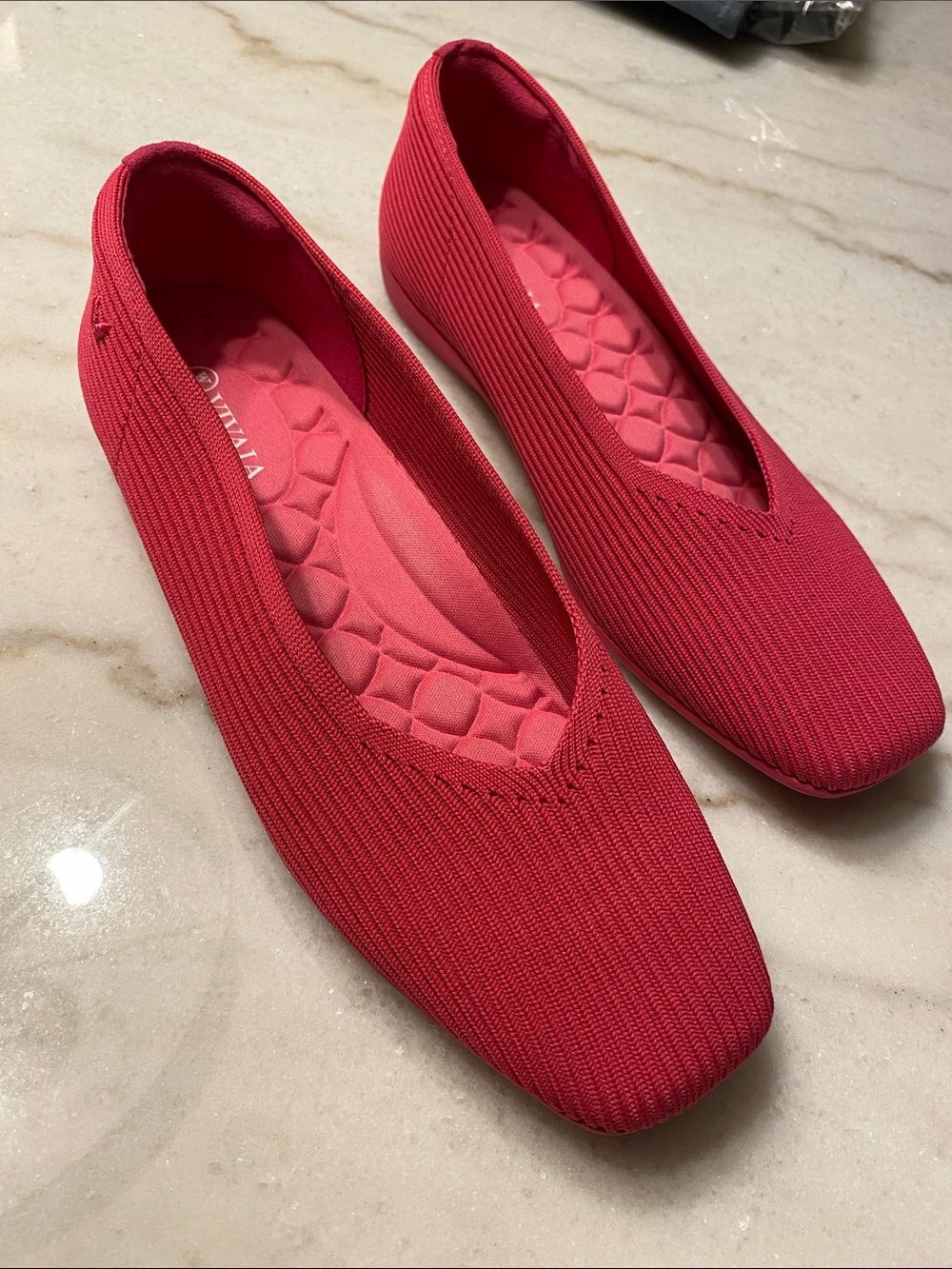VIVAIA Margot Square Toe Ballet Flat Shoes Pink Comfort Knit Ballet Flats